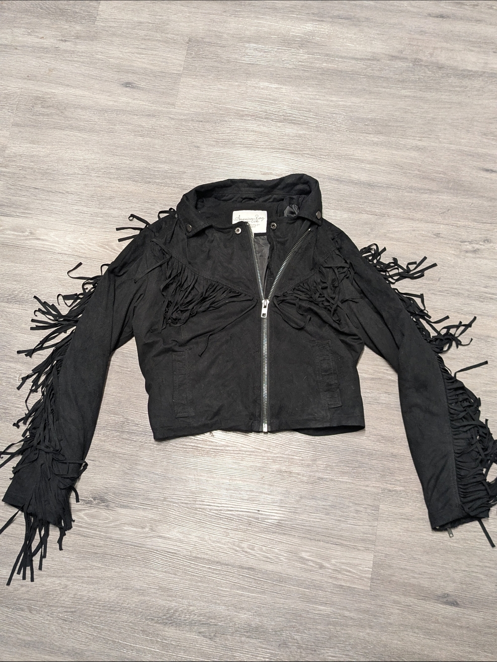 American Rag Black Fringe Cropped Jacket